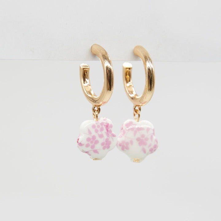 Stella + Gemma Gold Hoop & Ceramic Pink Earrings
