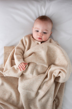 Burrow & Be 100% Wool Knit Baby Blanket - Ecru Blush Pink