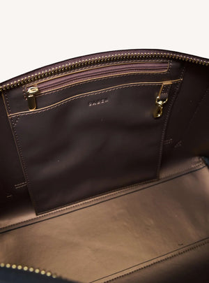 SABEN Tabby Shoulder Bag - Tan + Bronze brown pebbled leather tote bag