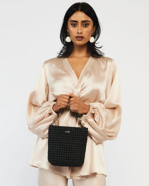 Saben Coco Mini Bag - Black Fine Braid woven handbag