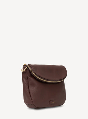 SABEN Fifi Crossbody - Espresso Brown leather handbag with gold zipper