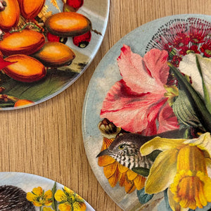 TANYA WOLFKAMP Coaster - Vintage - Kingfisher Round coaster with a bird and floral design