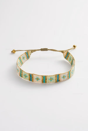 ZAFINO 8071 Zephyr Bracelet - Aqua Beaded bracelet with gold and turquoise pattern