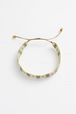 ZAFINO 8071 Zephyr Bracelet - Aqua Beaded bracelet with gold and turquoise pattern
