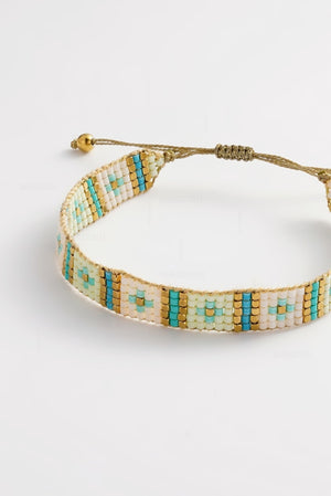 ZAFINO 8071 Zephyr Bracelet - Aqua Beaded bracelet with gold and turquoise pattern