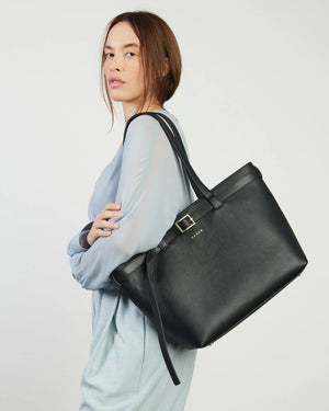 SABEN Tabby Shoulder Bag Black + Bronze Leather Tote