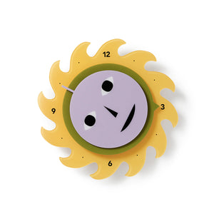 AREAWARE Dusen Dusen Everybody Clock Yellow Sun-shaped clock with a smiley face