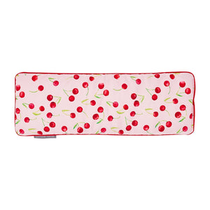 Folded pink blanket with cherry pattern and 'Australian Made' tag Cotton Heat Pillow - Cherrylicious