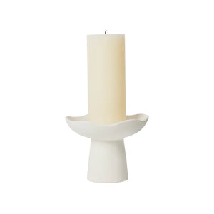 Broste A minimalist white ceramic pedestal stand with a wide, shallow, wavy rim