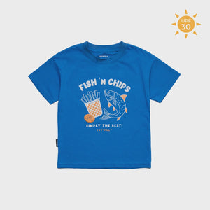 Crywolf Kids Boys Blue Top SUN SMART T-SHIRT Fish 'n Chips