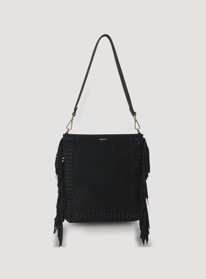 Saben Claudette Shoulder Bag - Black Suede - Fringe