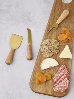 DAVIS & WADDELL ACACIA & BRASS CHEESE KNIVES SET OF 3 NATURAL