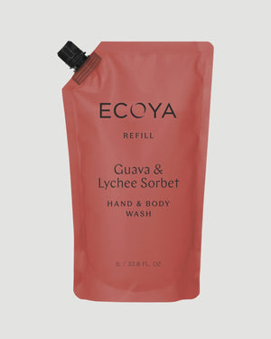 ECOYA Hand & Body Wash Refill 1L - Guava & Lychee Sorbet