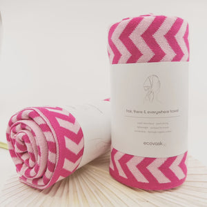 Ecovask Hair & Travel Towel - Raspberry Chevron