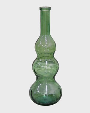 Broste Eteria Bottle 75cm - Spring Green A green glass vase with a distinctive three-bulb, gourd-like silhouette and a narrow neck