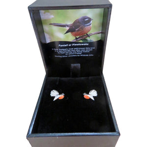 Wildside Gifts Fantail Piwakawaka Enamel Stud Earrings