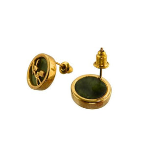 NZ Greenstone Fantail Round Stud Earrings with Pounamu and Gold Wildside Gifts