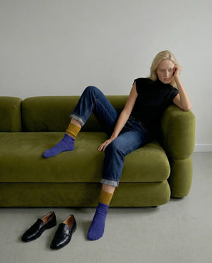 nooan Dunedin Possum Merino Wool Socks - Royal Blue + Ecru Olive