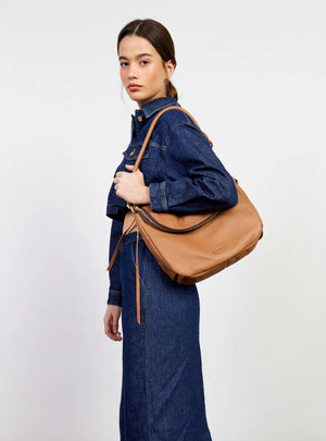 SABEN Frankie Shoulder Bag - Toffee Brown handbag with gold accents