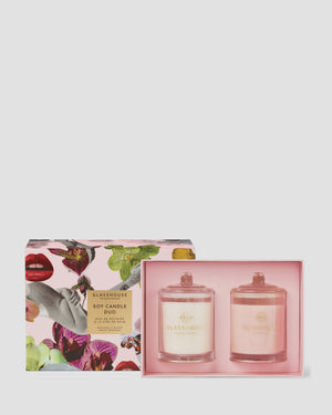 Glasshouse GF 2 x 200g Candle Duo - Radiance In Bloom 2026 soy candle duo set with floral design on packaging