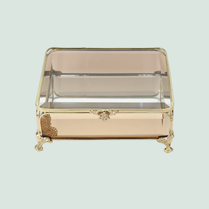 Glass Jewellery box Gold with Amber Glass 6.5 x 15 x 12cm