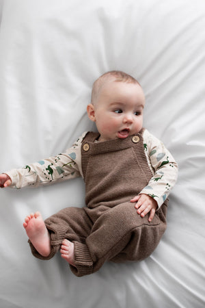 Burrow & Be Knit Overalls - Umber Brown knitted baby overalls