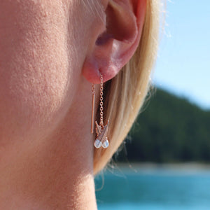 Little Taonga Huia Feather Thread Earrings Rose Gold