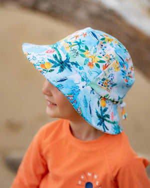 MINIHAHA LUCA PRINT SWIM HAT WITH QUICK RELEASE NECK TIE size S (9m-2yrs)