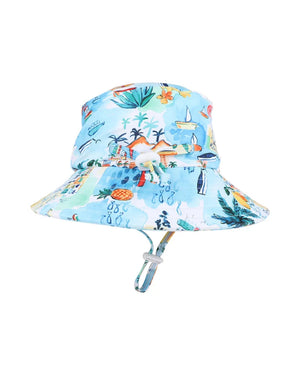 MINIHAHA LUCA PRINT SWIM HAT WITH QUICK RELEASE NECK TIE size S (9m-2yrs)