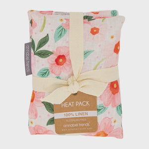 Floral-patterned heat pack with a bow and 'annabel Trends' branding Linen Heat Pillow - Meadow Blush