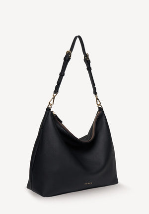 SABEN SS26 Miki Shoulder Bag - Black Luxe pebbled leather hobo shoulder bag