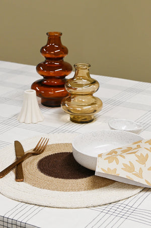 BROSTE Minerva Tall Bottle 40cm - Dark Earth A glossy amber-brown glass vase with a tiered, stacked bulbous design and a flared base