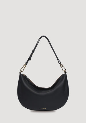 SABEN SS26 Noa Shoulder Bag - Black Luxe crescent-shaped shoulder bag