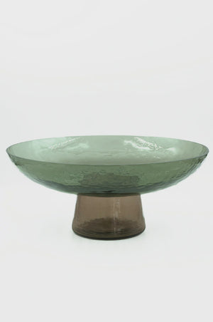 PEDESTAL BOWL - FERN/BRONZE Green Glass