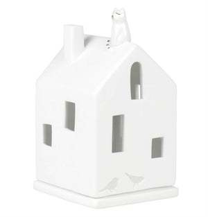 Räder - Cat On Roof - Porcelain Tealight House White ceramic house-shaped lantern