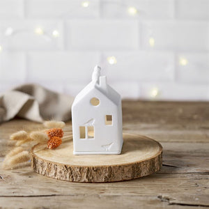 Räder - Cat On Roof - Porcelain Tealight House White ceramic house-shaped lantern