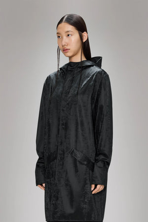 Black hooded raincoat Rains Long Jacket - Coal