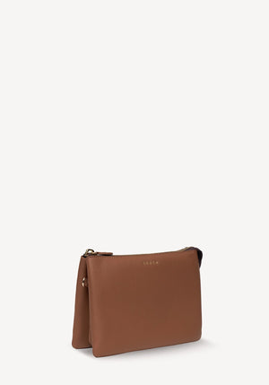 SABEN Tilly's Big Sis Crossbody - Tan small brown pebbled leather crossbody pouch