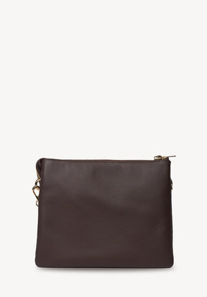 SABEN SS26 Matilda Crossbody - Cacao + Tonal Chain dark brown pebbled leather crossbody bag