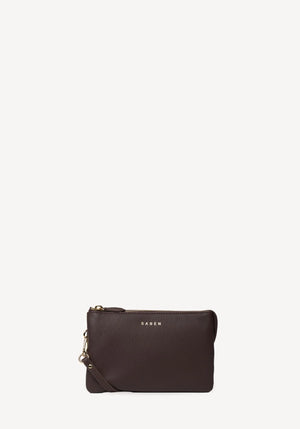 SABEN SS26 Tilly Crossbody - Cacao dark brown textured leather clutch bag