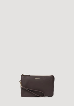 SABEN SS26 Tilly Crossbody - Cacao dark brown textured leather clutch bag