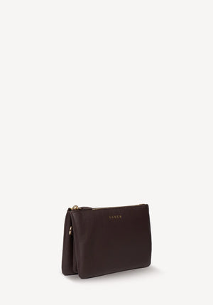 SABEN SS26 Tilly Crossbody - Cacao dark brown textured leather clutch bag