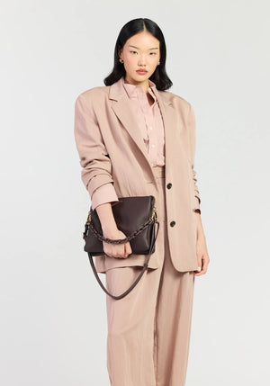 SABEN SS26 Matilda Crossbody - Cacao + Tonal Chain dark brown pebbled leather crossbody bag