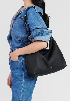 SABEN SS26 Miki Shoulder Bag - Black Luxe pebbled leather hobo shoulder bag