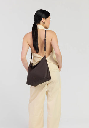 SABEN SS26 Miki Shoulder Bag - Cacao Luxe dark brown slouchy hobo shoulder bag
