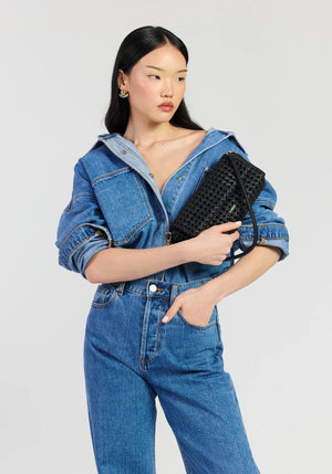 SABEN SS26 Milla Shoulder Bag - Black Fine Braid woven leather