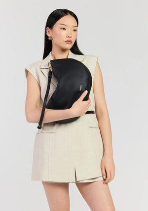 SABEN SS26 Noa Shoulder Bag - Black Luxe crescent-shaped shoulder bag