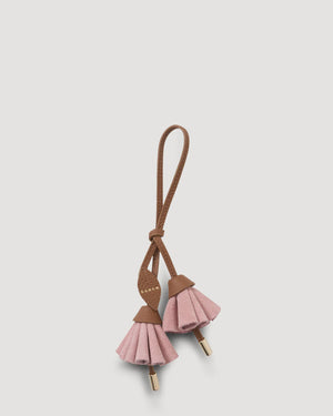 Saben Bag Charm Lacing - Desert Rose Pink tassel keychain with brown cord