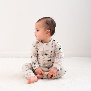 Burrow & Be Jurassic Roam Long Sleeve Zip Suit Baby onesie with dinosaur pattern