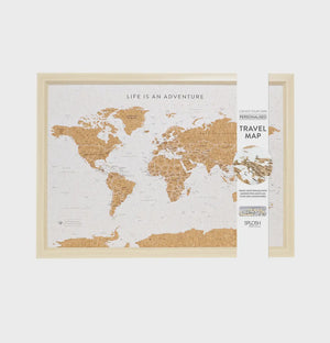 Splosh Travel Board Small World Map World map with cork texture and wooden frame